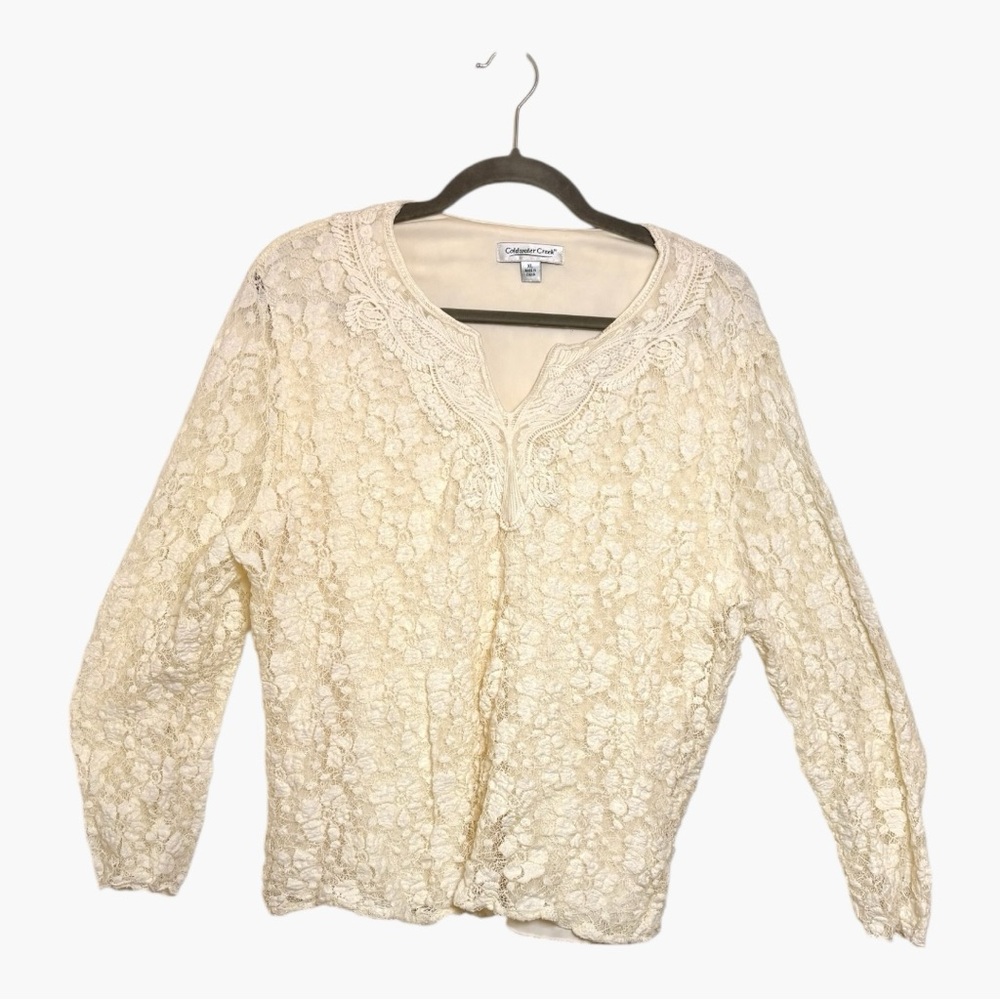 Coldwater Creek White Lace Bohemian Romantic Blouse Size XL